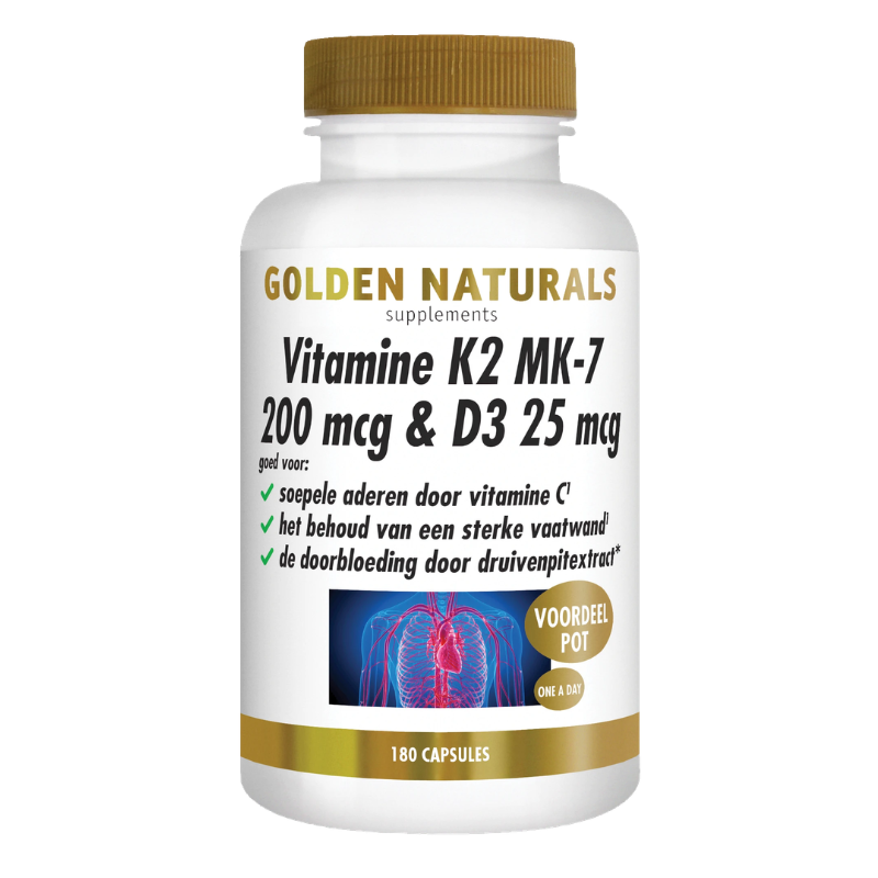 Golden Naturals Vitamine K2 200 mg & D3 25 mg (60 - 180 vega. caps.)
