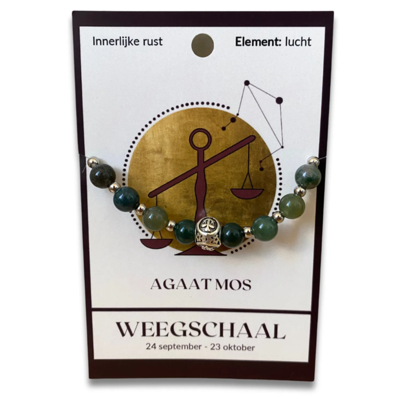 Agaat mos sterrenbeeld armband - Weegschaal