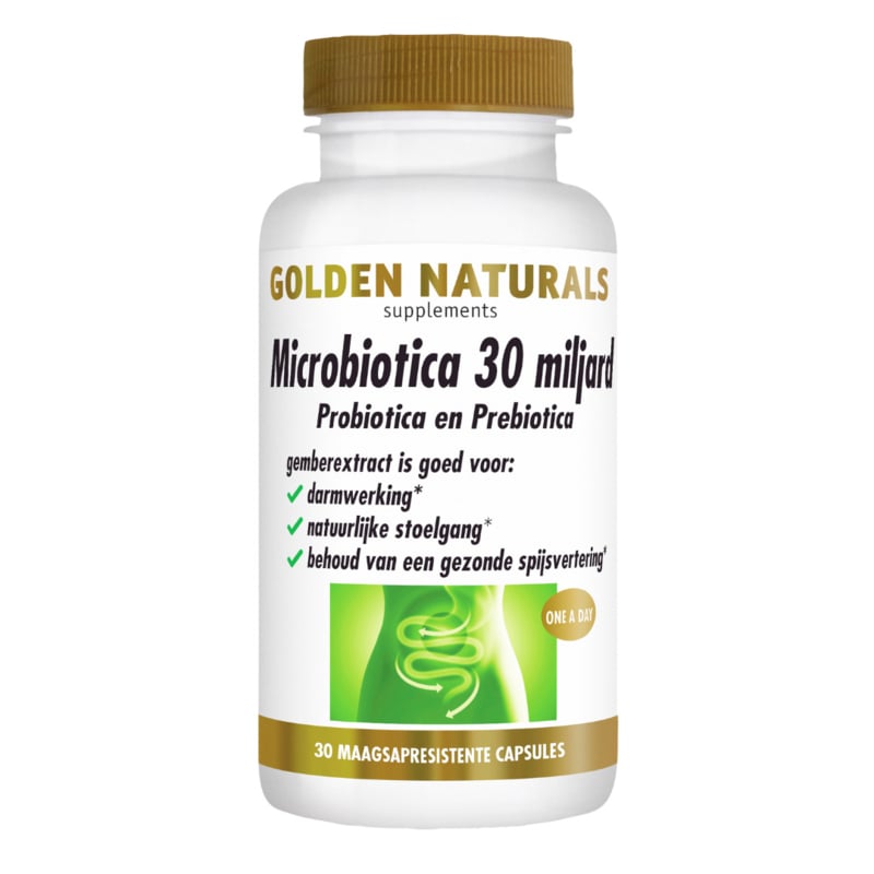 Golden Naturals Microbiotica 30 miljard(30 -60 vega.  maagsapresistente caps.)
[mwwsrc:27bc632c660fadd8a3d5d5f96d2d9b74b042adaa.jpg]