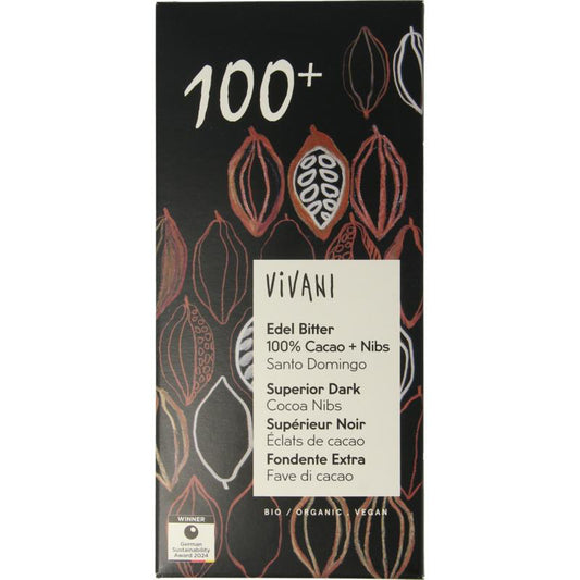 Vivani Chocolade puur superieur 100% + cacao nibs (80 gram)
[mwwsrc:544412878476f1537c25b777480d51a8423e64b3]