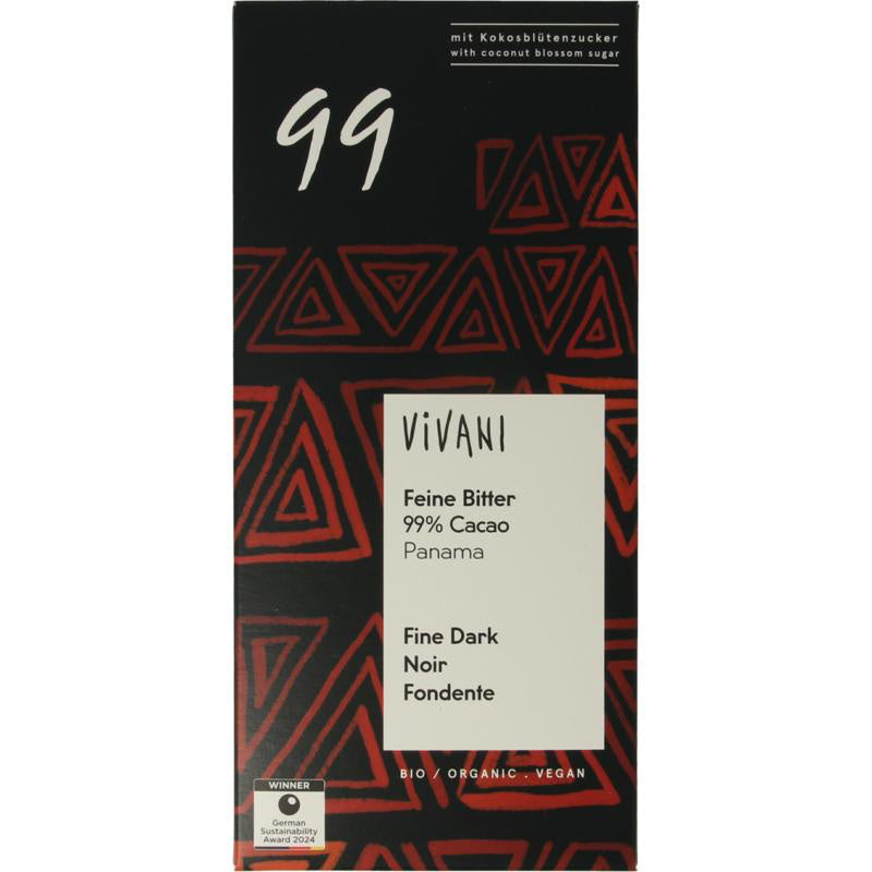 Vivani Chocolade puur delicaat 99% Panama (80 gram)
[mwwsrc:944ff2cf74fea21d11cd93516f57ddda4df9c525]