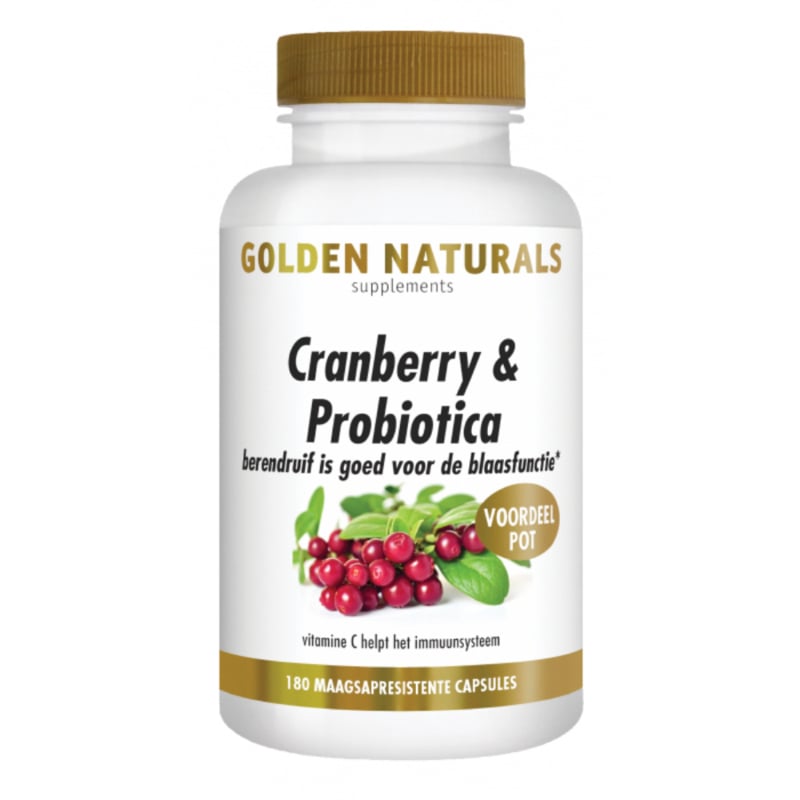 Golden Naturals Cranberry & Probiotica (60 - 180 maagsapresistente vega. caps)
[mwwsrc:cee452e0b71c07b33217a45aedeff1c7bd9525ba.jpg]