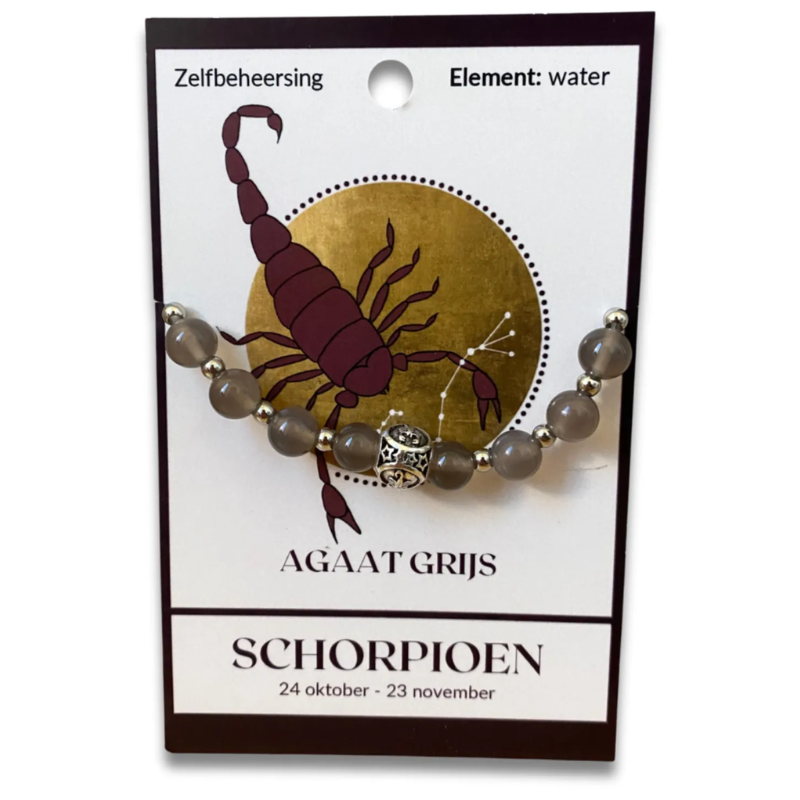 Agaat grijs sterrenbeeld armband - Schorpioen